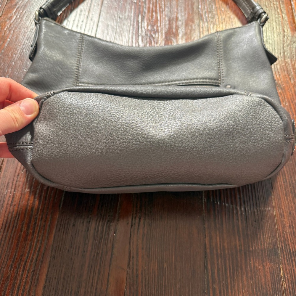 The Sak Hobo Shoulder Bag Purse Grey Leather Front Zip Charm Accent - EUC - Picture 9 of 10